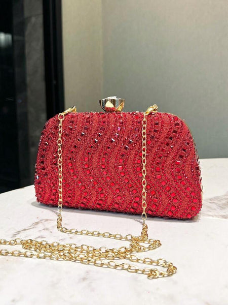 Evening Clutch Jewel Encrusted ~ Red ~ Navy ~ Silver