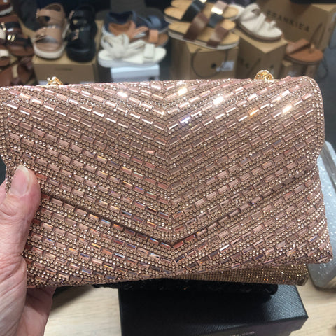 Glamour Elegant Rose Gold Rhinestone Clutch