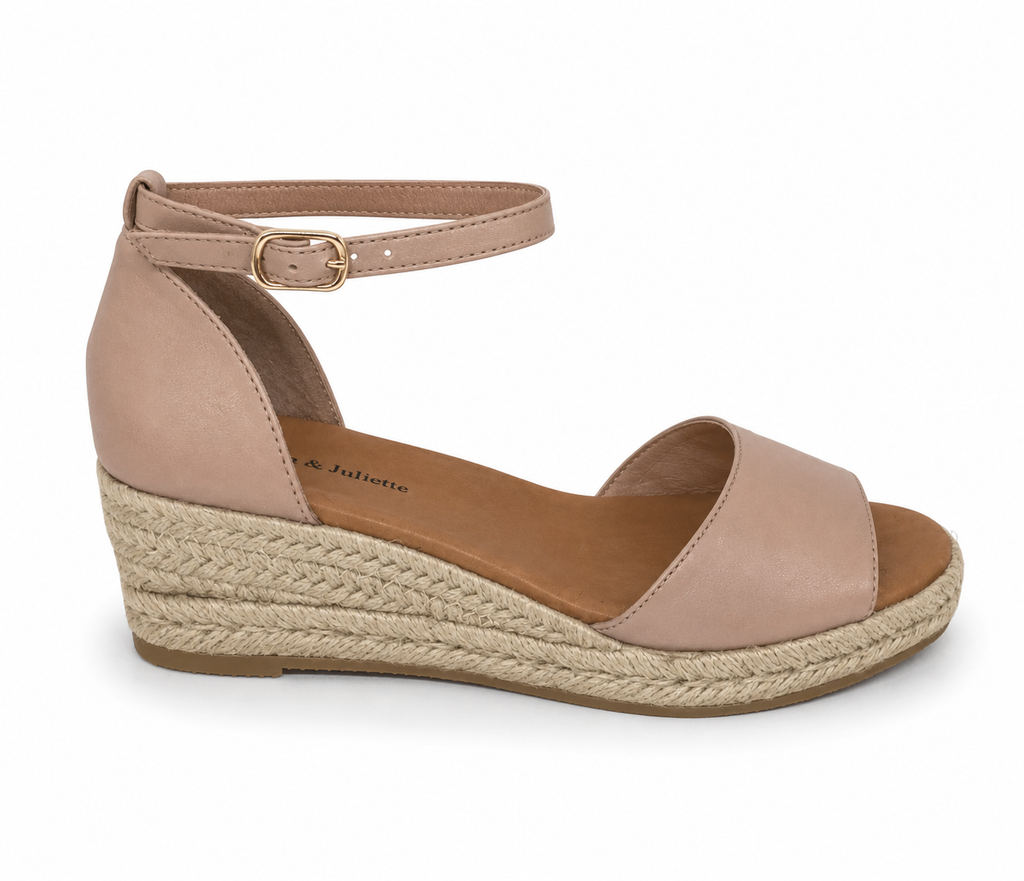 Django & Juliette Skip Rose Leather Espadrille Wedge