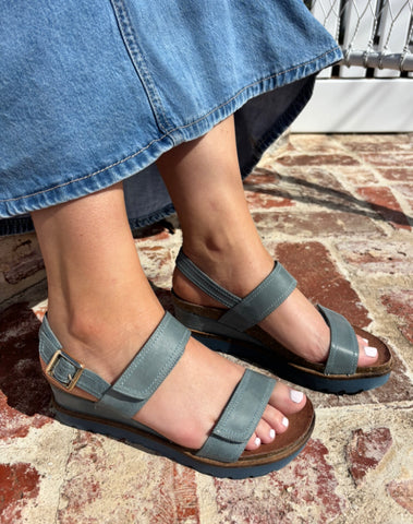 Django & Juliette Burt Leather Wedge Heel ~ Coral ~ Blue ~ Cafe ~ Black ~ Tan