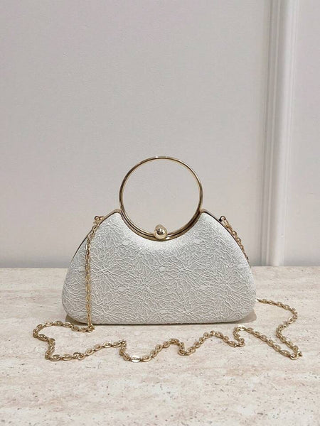 Cream Gretal lace evening clutch bag