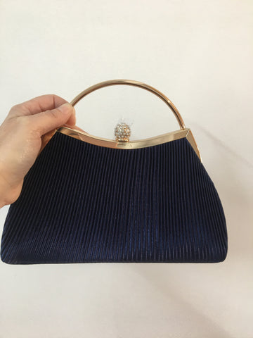 Navy Satin Crimp Evening Clutch
