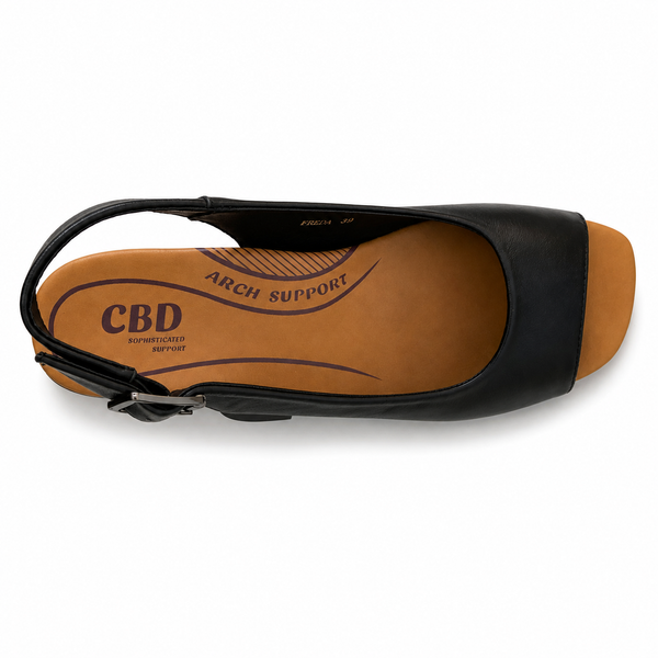 CBD Freda Black Peep Toe Sling Back Leather