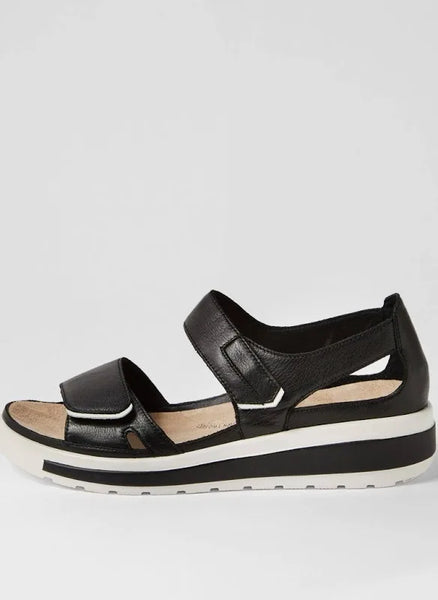 Ziera Gedd ~ Tan ~ Black ~ Leather Sandal