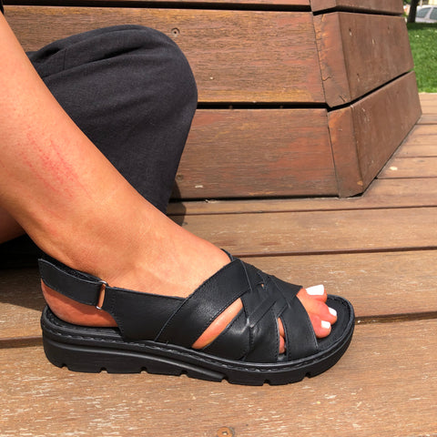 Cabello CP825-55 Black Leather Sandal