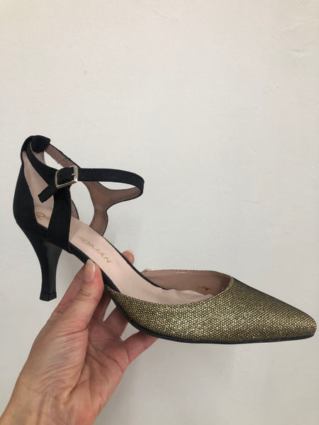 Ana Roman Marilyn Black and Gold Heel