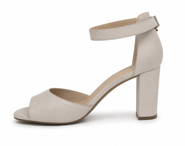 Django & Juliette Tilia Leather Heel ~ Nude ~ Light Pewter