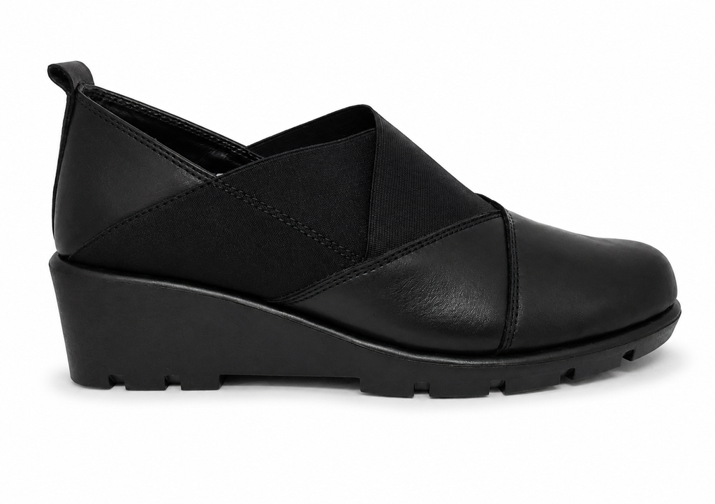 The Flexx Slipslop Black Leather Wedge