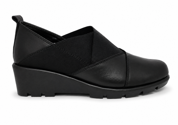 The Flexx Slipslop Black Leather Wedge