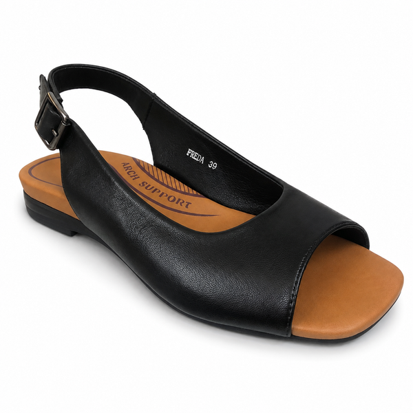 CBD Freda Black Peep Toe Sling Back Leather
