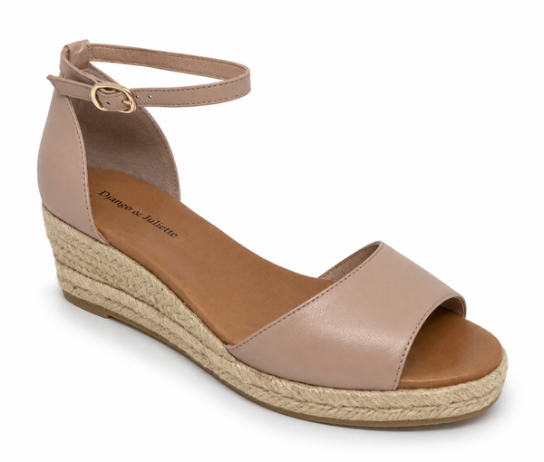 Django & Juliette Skip Rose Leather Espadrille Wedge