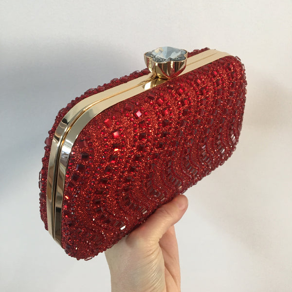 Evening Clutch Jewel Encrusted ~ Red ~ Navy ~ Silver