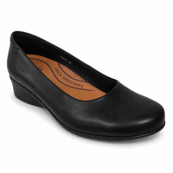 CBD Eadie Black Leather slip on ballet or Court Shoe