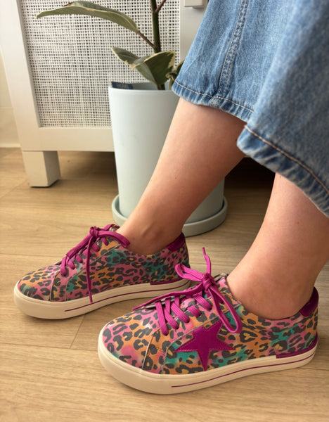 Ziera Alysia ~ Multi Leopard Bright ~ Milk Ivory ~ Leather Sneaker