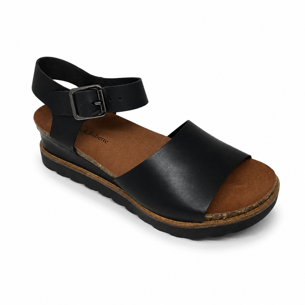 Django & Juliette Babu Leather Heeled Wedge 3 Colours ~ Black ~ Tan ~ Blush
