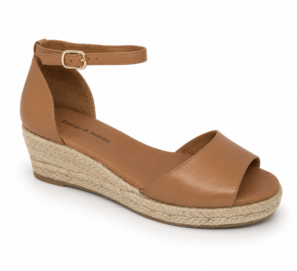 Django & Juliette Skip Tan Leather Espadrille Wedge
