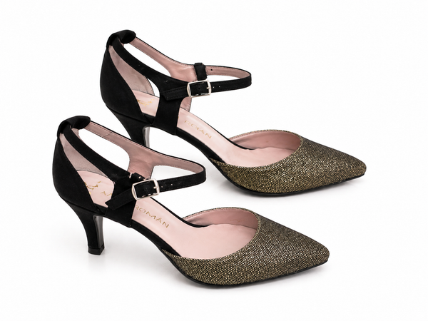 Ana Roman Marilyn Black and Gold Heel