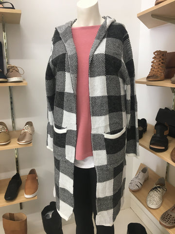Dream House Black White Check Hooded Cardigan