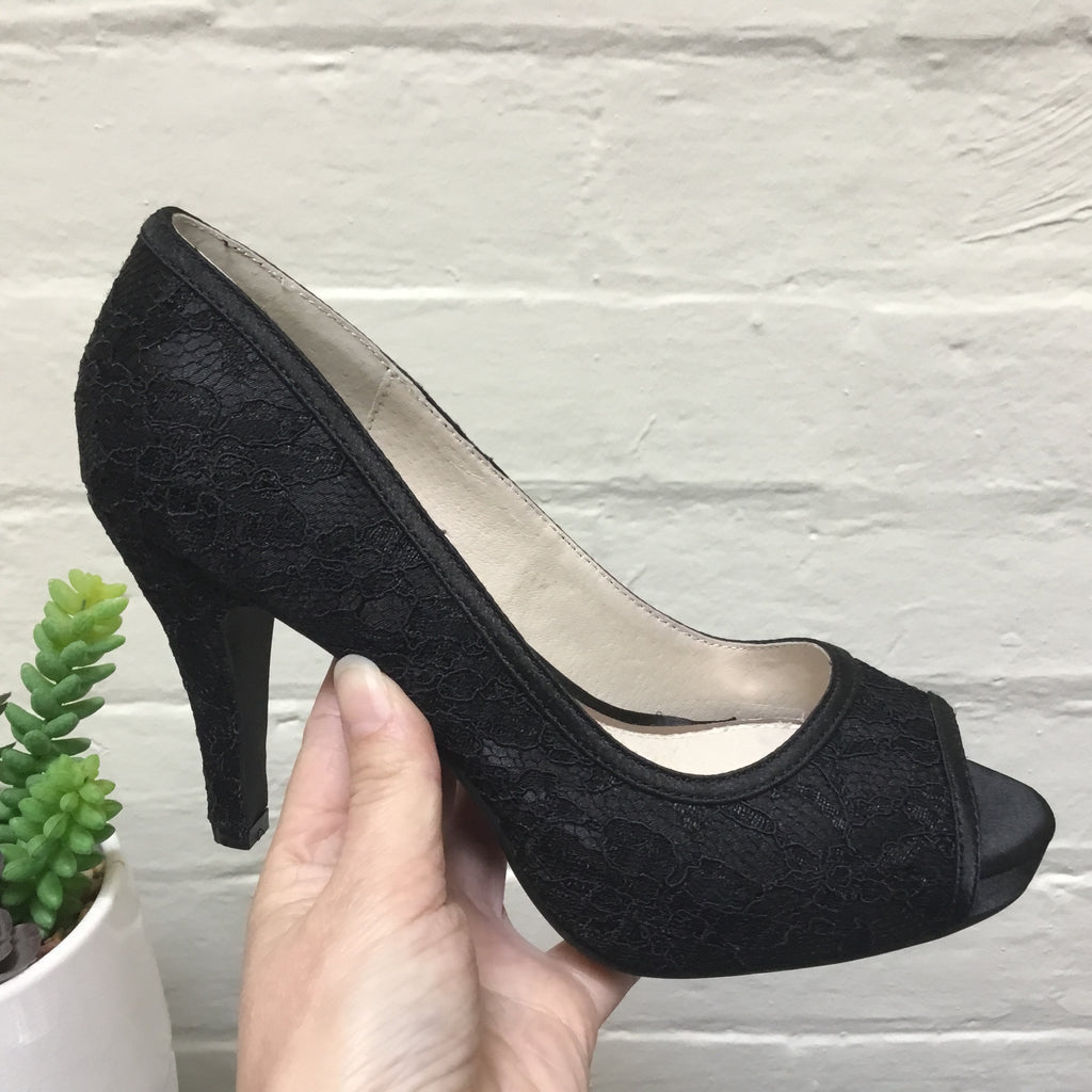 Lily Rose Marlee Black Satin and Lace Heel